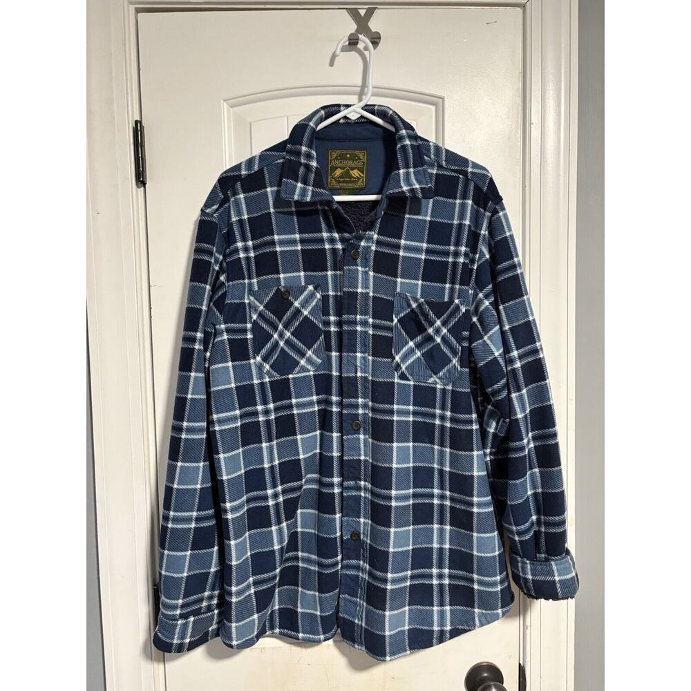 LL Bean Fleece Lined Plaid Flannel Shirt Jacket Mens Large Reg‎